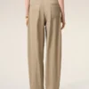 Pantalon à ceinture enveloppante en coton beige