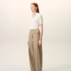 Pantalon à ceinture enveloppante en coton beige