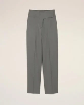 Pantalon cintré à ceinture nouée en laine vierge grise
