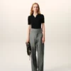 Pantalon cintré à ceinture nouée en laine vierge grise