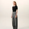 Pantalon cintré à ceinture nouée en laine vierge grise