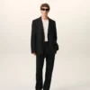 Pantalon droit en laine noire