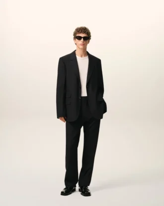 Pantalon droit en laine noire