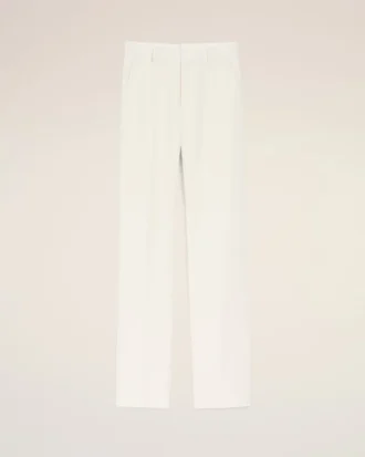 Pantalon droit en lin mélangé blanc