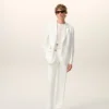 Pantalon droit en lin mélangé blanc