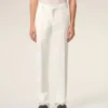 Pantalon droit en lin mélangé blanc
