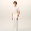 Pantalon droit en lin mélangé blanc