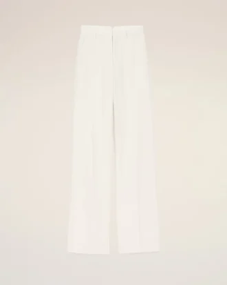 Pantalon droit taille basse en lin mélangé blanc
