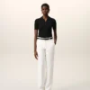 Pantalon droit taille basse en lin mélangé blanc