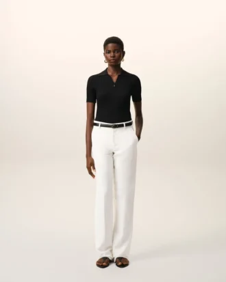 Pantalon droit taille basse en lin mélangé blanc