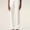 Pantalon droit taille basse en lin mélangé blanc
