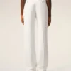 Pantalon droit taille basse en lin mélangé blanc