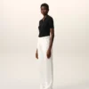 Pantalon droit taille basse en lin mélangé blanc