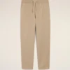 Pantalon en coton beige à taille élastiquée