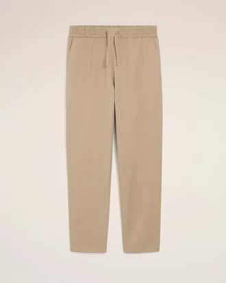 Pantalon en coton beige à taille élastiquée