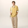 Pantalon en coton beige à taille élastiquée