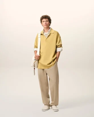 Pantalon en coton beige à taille élastiquée