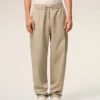 Pantalon en coton beige à taille élastiquée