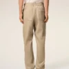 Pantalon en coton beige à taille élastiquée