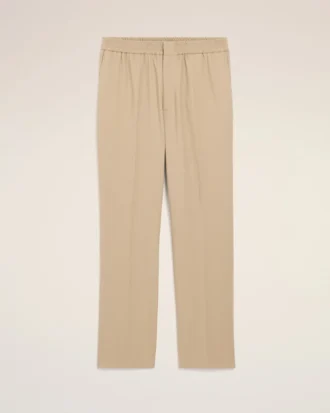 Pantalon en laine beige à taille élastiquée