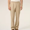 Pantalon en laine beige à taille élastiquée