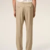 Pantalon en laine beige à taille élastiquée