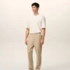 Pantalon en laine beige à taille élastiquée