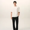 Pantalon en laine noire à taille élastiquée