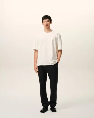 Pantalon en laine noire à taille élastiquée