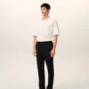 Pantalon en laine noire à taille élastiquée