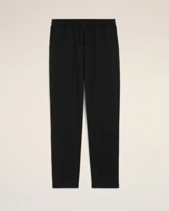 Pantalon en laine vierge noire à taille élastiquée