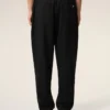 Pantalon en laine vierge noire à taille élastiquée