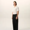 Pantalon en laine vierge noire à taille élastiquée