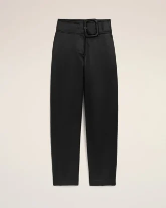 Pantalon en satin noir avec ceinture à boucle