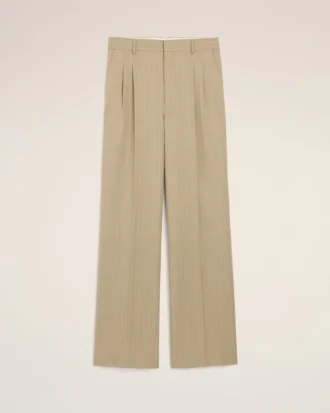 Pantalon large taille basse en laine vierge beige