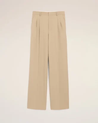 Pantalon large taille basse en laine vierge beige