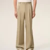 Pantalon large taille basse en laine vierge beige