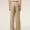 Pantalon large taille basse en laine vierge beige