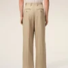 Pantalon large taille basse en laine vierge beige