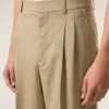 Pantalon large taille basse en laine vierge beige