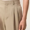 Pantalon large taille basse en laine vierge beige