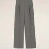 Pantalon large taille basse en laine vierge grise
