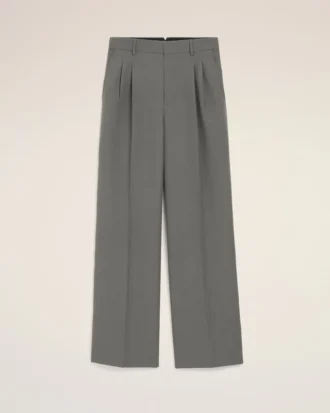 Pantalon large taille basse en laine vierge grise
