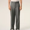 Pantalon large taille basse en laine vierge grise