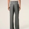 Pantalon large taille basse en laine vierge grise