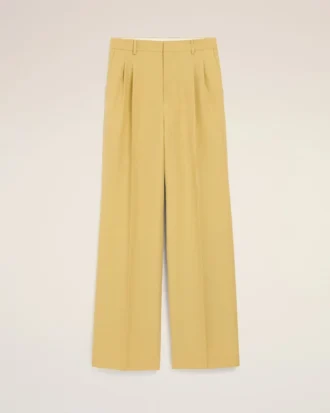 Pantalon large taille basse en laine vierge jaune