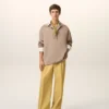 Pantalon large taille basse en laine vierge jaune