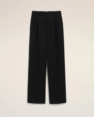 Pantalon large taille basse en laine vierge noire