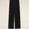 Pantalon large taille basse en laine vierge noire
