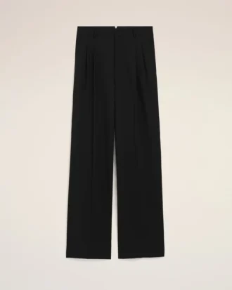 Pantalon large taille basse en laine vierge noire